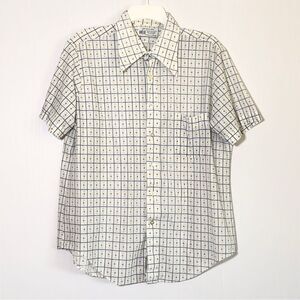 Kmart Shirt Mens XL White Vintage 70s Pointed Collar Button Up Geometric Check